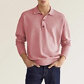 お買い得  メンズ クラシックポロ-男性用 ゴルフシャツ ニットポロ ストリート カジュアル ポロカラー クラシック 長袖 ストリートファッション ベーシック 純色 平織り ボタンフロント 春 秋 レギュラー Темный хаки ホワイト ピンク ルビーレッド ネイビーブルー ミントグリーン ゴルフシャツ