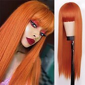 billige Karnevalsparykker-Kaneles halv svart halv grønn parykk lang rett hår med bangs cosplay naturlig bølgete parykk jenter cosplay fest show Halloween parykker