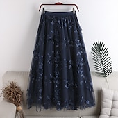economico Gonne semplici-Per donna Gonna Altalena a dondolo Gonne da lavoro Gonna lunga Medio Gonne Pizzo Con ricami Multistrato Tinta unita Ufficio / Business Giornaliero Primavera &amp; Autunno Poliestere Elegante Lungo Estate