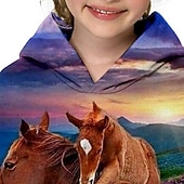 preiswerte Mädchen 3D Tiere-Mädchen 3D Tier Pferd Kapuzenshirt Langarm 3D-Druck Herbst Winter Modisch Strassenmode bezaubernd kinderkleidung 3-13 Jahre Outdoor Täglich Innen Regular Fit