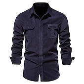 billiga Overtröjor för män-Herr Skjorta Sommarskjorta Manchesterskjorta Knapp upp skjorta Blå Brun Grön Grå Långärmad Slät Nedvikt Ledigt Dagligen Button-Down Kläder Bomull Mode Streetwear Klassisk