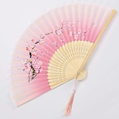 preiswerte Hausbedarf-Faltfächer im Vintage-Stil, Seiden-Faltfächer, chinesisches japanisches Muster, Kunsthandwerk, Geschenk, Heimdekoration, Ornamente, Tanz-Handfächer, 17,8 cm