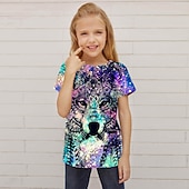 ieftine Animale 3D ale fetei-Fete 3D Animal Galaxie Lup Tricou Manșon scurt Tipărire 3D Vară Primăvară Activ Modă Drăguţ Poliester Copii 3-12 ani În aer liber Zilnic Fit regulat
