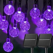 ieftine Alimentare Energie Solară-Pachet de 2 lumini solare cu glob de cristal, 10 m 100 leduri și 6 m 60 leduri lumini rezistente la apă în aer liber de Crăciun, grădină, fereastră, decorare petrecere