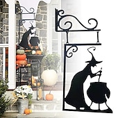 levne Halloween venkovní dekorace-halloween čarodějnický kotel silueta nástěnná výzdoba - venkovní kovový čarodějnický kotlík nástěnná ozdoba, halloween strašidelná závěsná kovová nástěnná cedule pro dekorace na zahradní párty