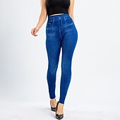 olcso Sima leggings-női divatos harisnya leggings bokáig érő nadrág alkalmi hétvégi rugalmas egyszínű pocakkontroll popsi emelő magas derék vékony kék 2xl