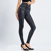 olcso Sima leggings-női divatos harisnya leggings bokáig érő nadrág alkalmi hétvégi rugalmas egyszínű pocakkontroll popsi emelő magas derék vékony kék 2xl