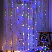 お買い得  プラグイン式電源-屋外クリスマスウィンドウライト 3x3m-300led プラグイン 8 モードカーテンライト 9 色リモートコントロールウィンドウ壁掛けライト クリスマスの装飾のための暖かい白 rgb 寝室の結婚式のパーティーガーデン屋内