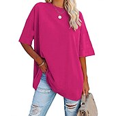 levne jednoduché tričko-dámské oblečení basic oversized trička s kulatým výstřihem jednobarevná nová barva rukáv s volným ramenem kulatý výstřih top s krátkým rukávem