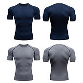 お買い得  メンズ アクティブ T シャツ &amp; タンクトップ-男性用 コンプレッション・シャツ ランニングＴシャツ 半袖 Tシャツ スポーツ 夏 高通気性 速乾性 吸汗性 ソフト ジムトレーニング ランニング アクティブトレーニング スポーツウェア アクティブウェア ストライプ バイオレット ブラック ホワイト