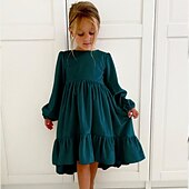billiga Avslappnade klänningar-Barn Flickor Klänning Solid färg Långärmad Semester Dagligen Prinsessa Ljuv Sammet Asymmetrisk A linjeklänning Höst Vinter 2-8 år Svart Rodnande Rosa Rubinrött