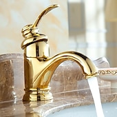 abordables Clásico-Grifo monomando para baño, cascada/juego central de un orificio de latón, grifo de lavabo de baño tradicional de latón que contiene agua fría y caliente