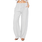 economico Pantaloni-Per donna Normale Culotte Gamba Larga Gamba larga Pantaloni in cotone e lino Moda Lunghezza intera Misura del girovita medio Semplice Tasche Laterali Gamba larga Baggy Comodità Inelastico Casuale
