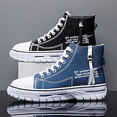 economico Sneakers da uomo-sneakers alte in tela blu da uomo con suola bianca e design allacciato, scarpe sportive casual per lo streetwear e l&#039;uso quotidiano