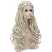 economico Parrucche dei personaggi dei film-daenerys targaryen parrucche parrucche argentate per donna parrucca lunga intrecciata parrucche per festa parrucche carnevale