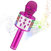 baratos Microfones-Microfone de karaokê infantil microfone de karaokê sem fio com luz led para meninas 3-12 anos brinquedos de presente de natal para crianças
