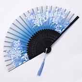 preiswerte Hausbedarf-Faltfächer im Vintage-Stil, Seiden-Faltfächer, chinesisches japanisches Muster, Kunsthandwerk, Geschenk, Heimdekoration, Ornamente, Tanz-Handfächer, 17,8 cm
