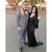 tanie Peruki z postaciami z filmów-rodzina addamsów 40 cali 100 cm ekstra długie czarne peruki dla kobiet peruka z prostymi włosami naturalne czarne peruki na imprezę morticia addams peruka damska peruki karnawałowe