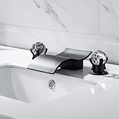economico Multiforo-rubinetto del lavandino del bagno con due maniglie a manopola in cristallo cascata nero opaco/cromo montato sul ponte rubinetti del bagno a 3 fori diffusi per vasca o lavabo