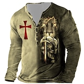 お買い得  ゴースト＆スカル-男性用 グラフィック テンプルクロス 十字架 Tシャツ ヘンリーシャツ 長袖 3Dプリント デザイナー ベーシック クラシック アウトドア 日常 スポーツ 春夏 イエロー ブルー パープル グレー ヘンリー ヘンリーTシャツ