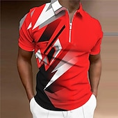 Men's Geometric Zip Polo Shirts Golf Shirt Short Sleeve Polo Shirts Collared Shirts Casual Vacation Wear Formal Wear Festival Wear 3D Print Quarter Zip Polo Red4