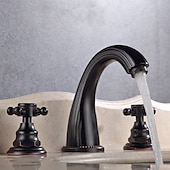economico Multiforo-rubinetto miscelatore lavabo bagno diffuso, rubinetti lavabo 3 fori 2 maniglie in ottone vintage, rubinetto bagno in stile retrò con tubo dell&#039;acqua fredda e calda