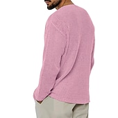 cheap Men's Pullover Sweater-Men's Christmas Jumper Christmas Sweaters Sweater Holiday sweater Pullover Sweater Jumper Ribbed Knit Knitted V Neck Going out Weekend Clothing Apparel Fall Winter Black Pink M L XL