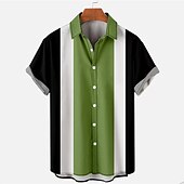 economico camicia da uomo con bottoni-Per uomo Camicia Camicia estiva Camicia con bottoni Camicia da bowling Nero+Bianco+Verde militare Giallo Blu Rosso Grigio Manica corta Color Block Collo ripiegabile Con stampe Giornaliero Per eventi