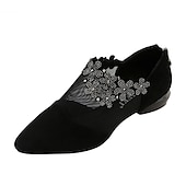 ieftine Block Heels-Botine de damă din plasă neagră, cu ornamente florale cu strasuri - pantofi eleganți cu toc mic, cu vârf ascuțit, pentru evenimente formale și petreceri