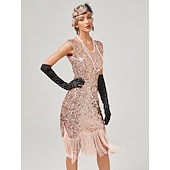 cheap Dresses-Roaring 20s 1920s Cocktail Dress Flapper Dress Dress Masquerade Normal The Great Gatsby Charleston Wedding Guest Sequins Tassel Fringe Women&#039;s Halloween Carnival Masquerade Carnival Wedding Wedding