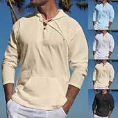 preiswerte Freizeithemden für Herren-Herren Hemd Sommerhemd Strandhemd Feste Farbe Strasse Casual Schwarz Weiß Blau Khaki Langarm Mit Kapuze Sommer Bekleidung