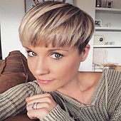 economico Parrucche di altissima qualità-parrucca di capelli corti parrucche per le donne nere short pixie cut parrucche per le donne nere breve rettilineo parrucche nere delle signore parrucche sintetiche corte per le donne nere donne