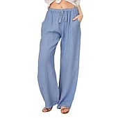 economico Pantaloni-Per donna Normale Culotte Gamba Larga Gamba larga Pantaloni in cotone e lino Moda Lunghezza intera Misura del girovita medio Semplice Tasche Laterali Gamba larga Baggy Comodità Inelastico Casuale