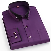 preiswerte Button-Down-Hemden für Herren-Herren Oberhemd Hemd Bügelfreies Hemd Solide / einfarbig Hochzeit Wein Schwarz Weiß Rosa Langarm Umlegekragen Ganzjährig Bekleidung