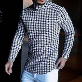 お買い得  ベーシックTシャツ-男性用 Tシャツ タートルネックシャツ 長袖シャツ 長袖 ロールカラー レギュラーカラー 秋冬 チェック 千鳥格子 ライトウェイト 筋 スリムフィット バケーション カジュアル 祝日 ブラック / ホワイト ブラック イエロー メンズトップTシャツ