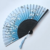 preiswerte Hausbedarf-Faltfächer im Vintage-Stil, Seiden-Faltfächer, chinesisches japanisches Muster, Kunsthandwerk, Geschenk, Heimdekoration, Ornamente, Tanz-Handfächer, 17,8 cm