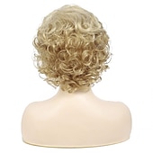 billige Syntetiske trendy parykker-dominique mcelligott parykk korte blonde parykker for hvite kvinner naturlig krøllete bølget blondt hår syntetiske korte parykker julefest parykker