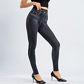 olcso Sima leggings-női divatos harisnya leggings bokáig érő nadrág alkalmi hétvégi rugalmas egyszínű pocakkontroll popsi emelő magas derék vékony kék 2xl