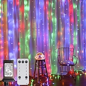 お買い得  プラグイン式電源-屋外クリスマスウィンドウライト 3x3m-300led プラグイン 8 モードカーテンライト 9 色リモートコントロールウィンドウ壁掛けライト クリスマスの装飾のための暖かい白 rgb 寝室の結婚式のパーティーガーデン屋内