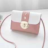 זול תיקי אלכסון-תיק מיני crossbody לנשים - ארנק כתף קטן מעור מלאכותי עם מנעול מתכת זהב, עיצוב דו-גוני מסוגנן לשימוש מזדמן או ערב