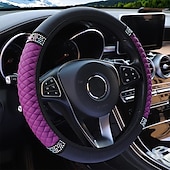 voordelige Stuurhoezen-Starfire vier seizoenen universele auto stuurhoes 37-38 cm leer geborduurde kleur met diamanten bezaaide elastische stuurhoes