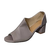 זול סנדלים עם עקב-סנדלי עקב צ'אנקי שחורים לנשים - משאבות אלגנטיות מעור מלאכותי פתוח למשרד ולמסיבה