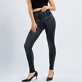 olcso Sima leggings-női divatos harisnya leggings bokáig érő nadrág alkalmi hétvégi rugalmas egyszínű pocakkontroll popsi emelő magas derék vékony kék 2xl