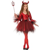 cheap Couple &amp; Group Costumes-Devil Cosplay Costume Halloween Group Family Costumes Kid&#039;s Boys Girls&#039; Cosplay Halloween Halloween Carnival Masquerade Easy Carnival Costume for Walpurgis Night