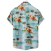 billiga Tropiska växter-Herr Blommig Leopard Landskap Skjorta Hawaii skjorta Aloha skjorta Kort ärm Skjorta Nedvikt Mode Designer Ledigt Utomhus Gata Ledigt Vit Gul Marinblå 3D-tryck S M L