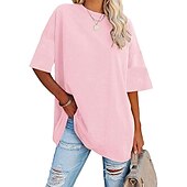 levne jednoduché tričko-dámské oblečení basic oversized trička s kulatým výstřihem jednobarevná nová barva rukáv s volným ramenem kulatý výstřih top s krátkým rukávem