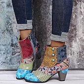 levne Kotníkové boty-Dámské Boty Cikánský Větší velikosti Párty Venkovní Kancelář Květinový Geometrický Kotníkové boty Booties Korálky Kačenka Oblá špička Vinobraní Chůze PU Zip Hnědá Duhová