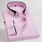 preiswerte Button-Down-Hemden für Herren-Herren Oberhemd Hemd Bügelfreies Hemd Solide / einfarbig Hochzeit Wein Schwarz Weiß Rosa Langarm Umlegekragen Ganzjährig Bekleidung