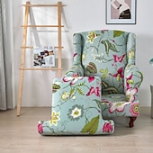 cheap Armchair Cover &amp; Armless Chair Cover-1 Set of 2 Pieces Stretch Wingback Chair Cover Floral Printed Wing Chair Slipcovers Spandex Fabric Wingback Armchair Covers with Elastic Bottom for Living Room Bedroom Decor