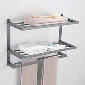 economico Portasciugamani-portasciugamani in alluminio per bagno, portasciugamani da parete a 3 strati porta asciugamani da bagno 60 cm (nero/argento/grigio canna di fucile)